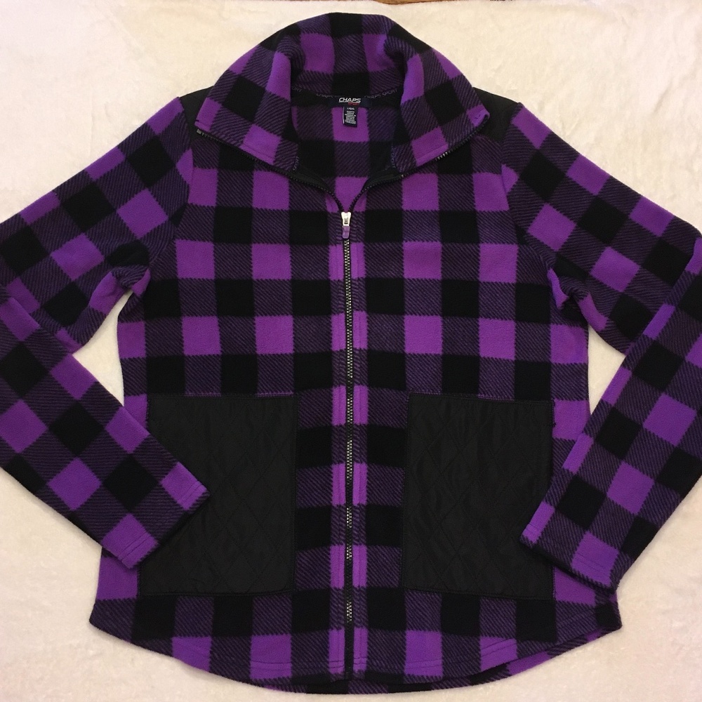CHAPS Sport Buffalo Check Fleece Zip Up Jacket